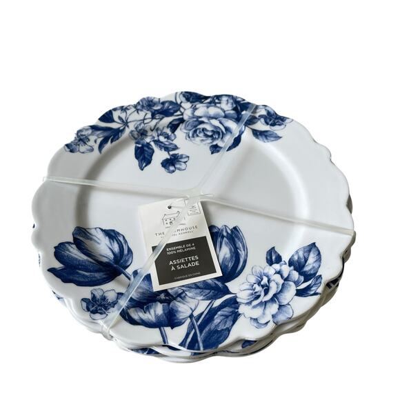 Rachel Ashwell Farmhouse Blue Floral Melamine Salad Plates 9in Set of 4 NEW - Picture 10 of 15